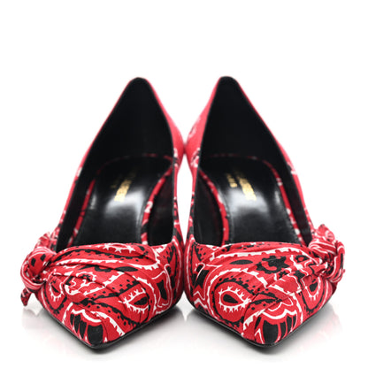 Saint Laurent Bandana Charlotte Kitten Heel Pumps 38 Red 2 of 8