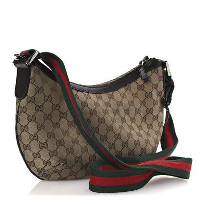 Gucci Monogram Web Medium Half Moon Hobo Dark Brown 3 of 15