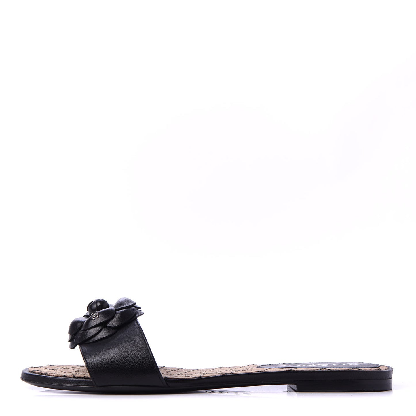 Lambskin Cork Camellia Sandals 38.5 Black