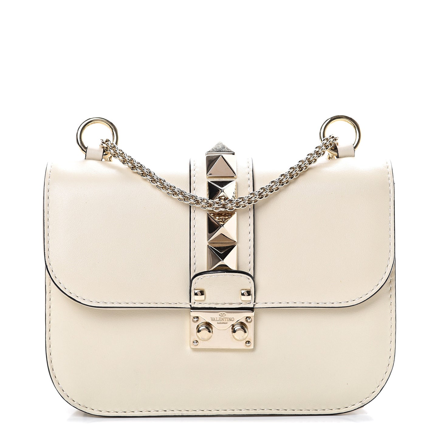Vitello Small Glam Lock Rockstud Flap Ivory