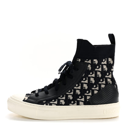Christian Dior Technical Knit Calfskin Oblique Womens Walk'n Dior High Top Sneakers 39 Deep Blue 1 of 9