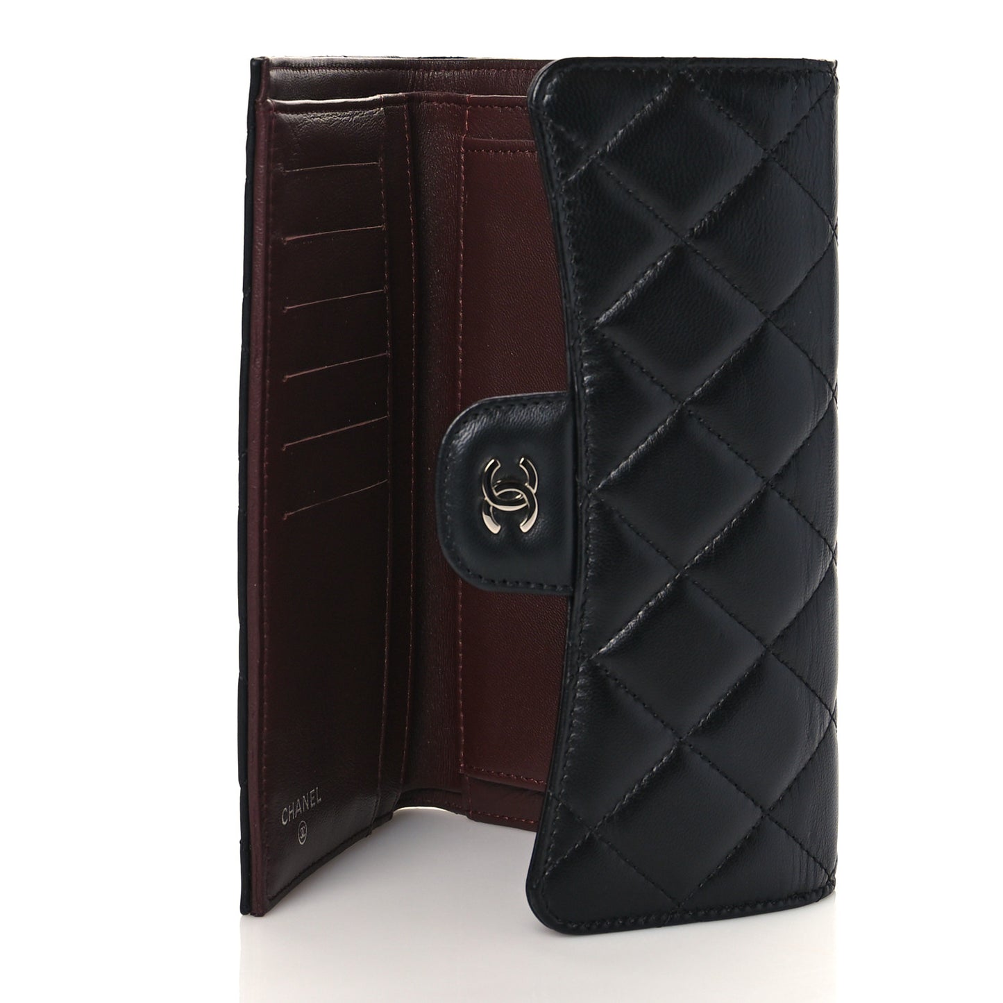 Lambskin Quilted Large Flap Wallet Black