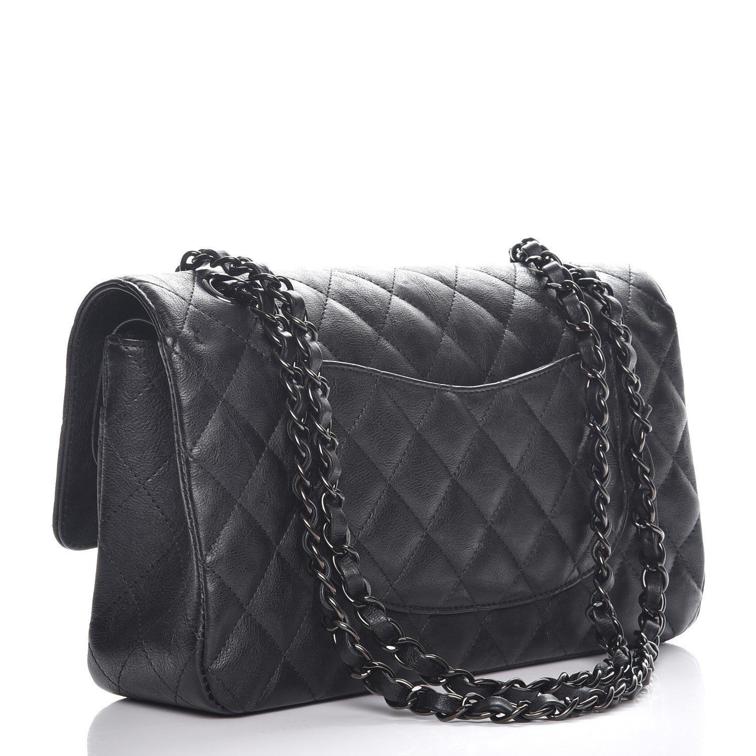 Chanel Crumpled Calfskin Quilted Medium Double Flap So Black 4 of 8