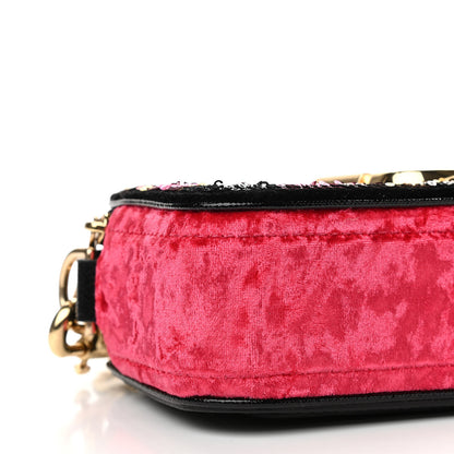 Marc Jacobs Calfskin Velvet Sequin Camouflage Snapshot Camera Bag Red Black 10 of 11