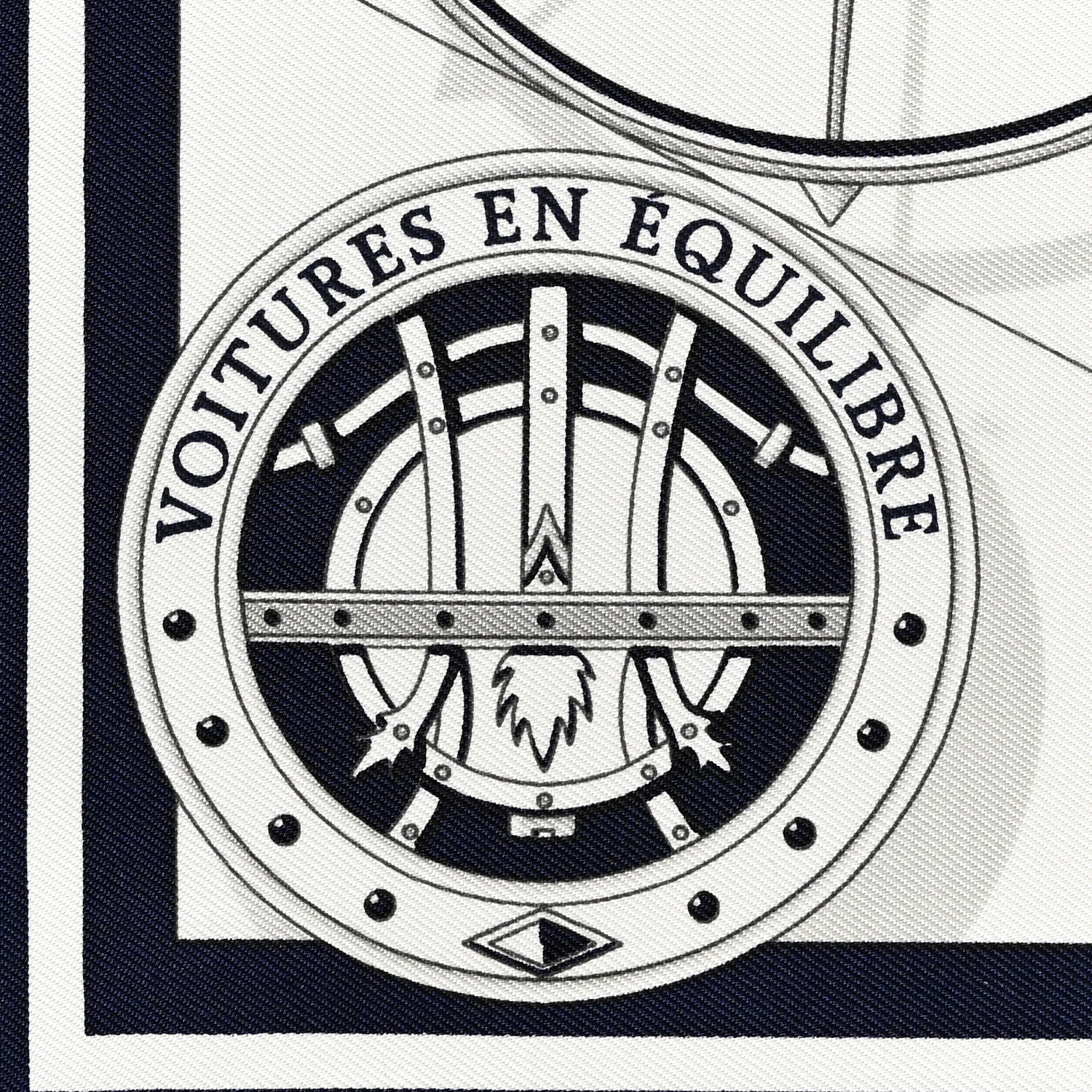 Hermes Silk Voitures en Equilibre Scarf 45 White Marine Gris 5 of 5