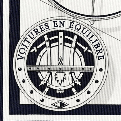 Hermes Silk Voitures en Equilibre Scarf 45 White Marine Gris 5 of 5