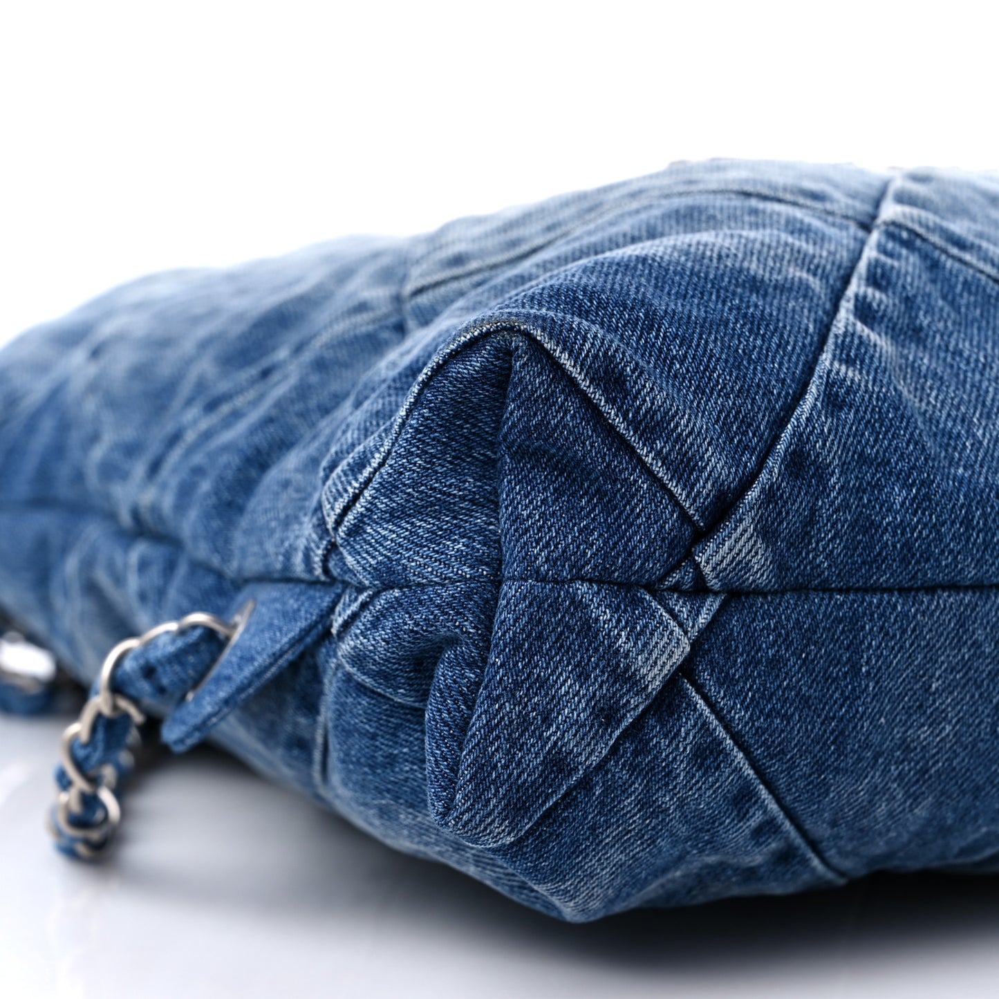 Denim Quilted Chanel 22 Backpack Blue