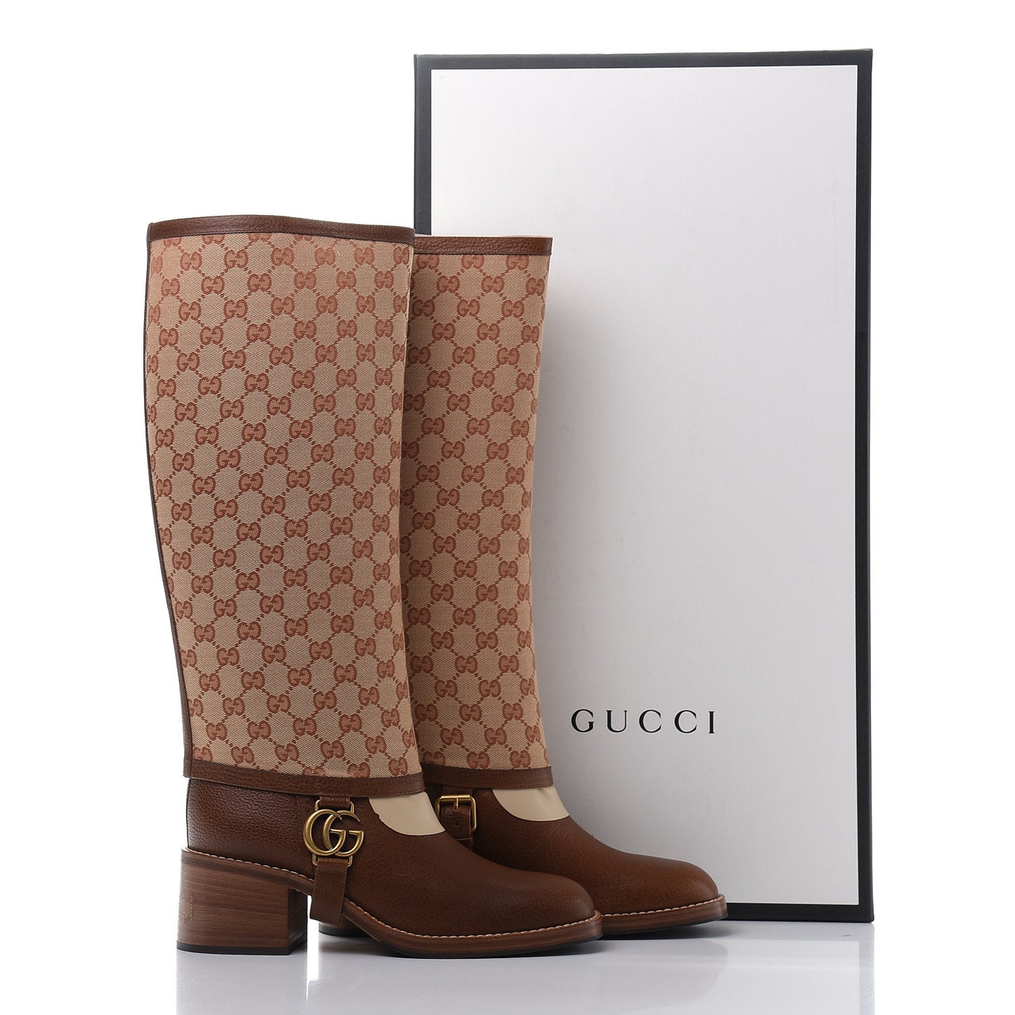 GG Monogram Calfskin Lola Tall Boots 40 Beige Ruggine Cuir