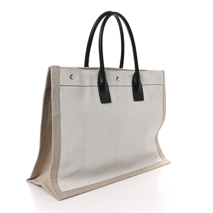 Saint Laurent Linen Calfskin Rive Gauche Tote Optic White 3 of 8