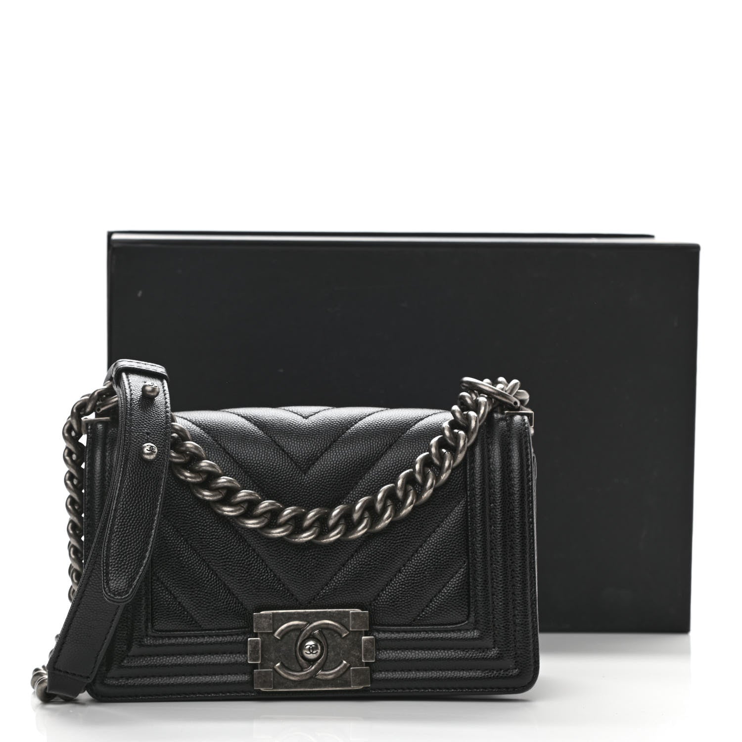 Chanel Caviar Chevron Quilted Small Boy Flap Black 10 of 10