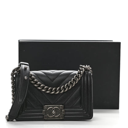 Chanel Caviar Chevron Quilted Small Boy Flap Black 10 of 10