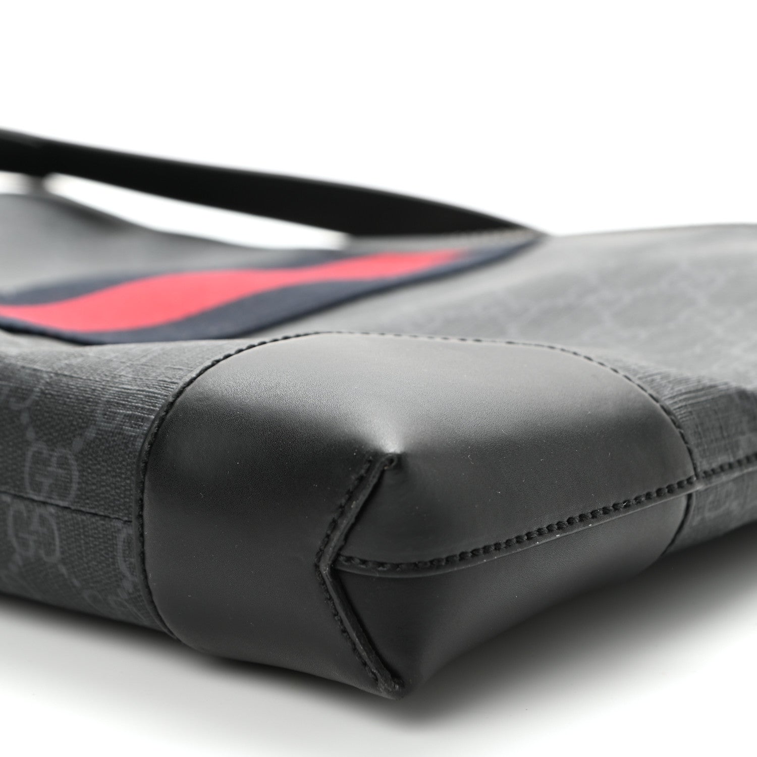 Gucci Soft GG Supreme Monogram Appia Calfskin Web East West Messenger Bag Black Grey 10 of 11