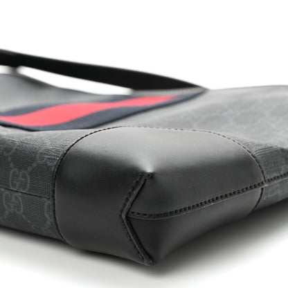 Gucci Soft GG Supreme Monogram Appia Calfskin Web East West Messenger Bag Black Grey 10 of 11