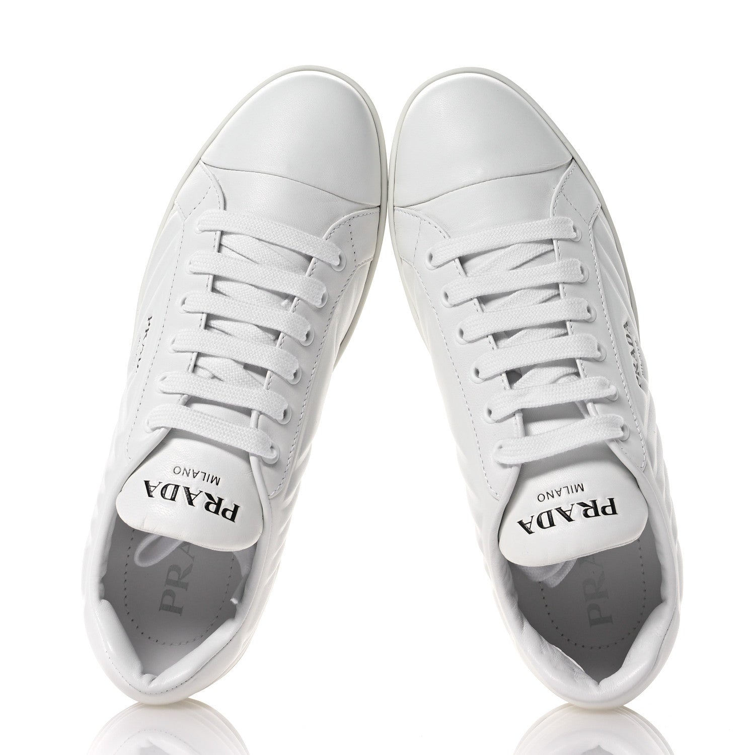Prada Nappa Logo Embossed Womens Low Top Sneakers 38.5 White 2 of 7