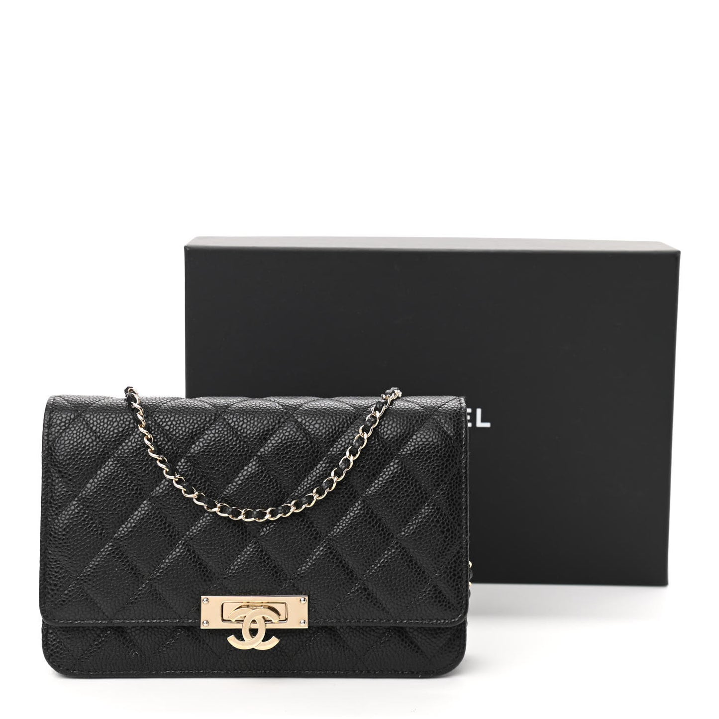 Caviar Quilted Golden Class Wallet On Chain WOC Black