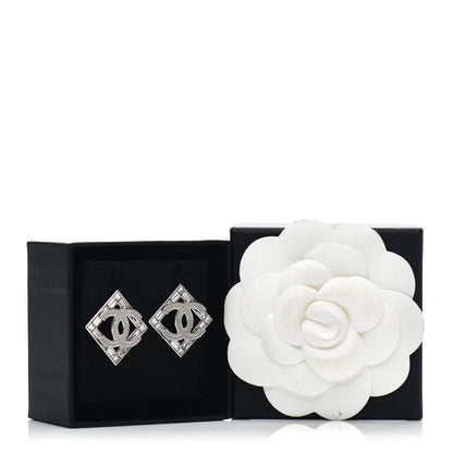 Chanel Baguette Crystal Chain CC Earrings Silver 5 of 5