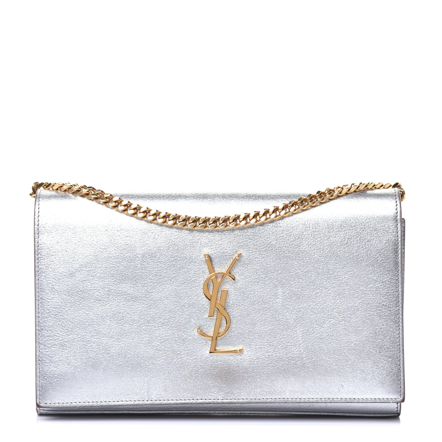 Metallic Calfskin Monogram Chain Wallet Argento