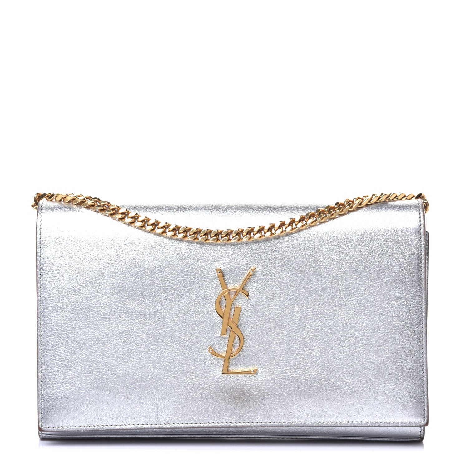 Saint Laurent Metallic Calfskin Monogram Chain Wallet Argento 1 of 11