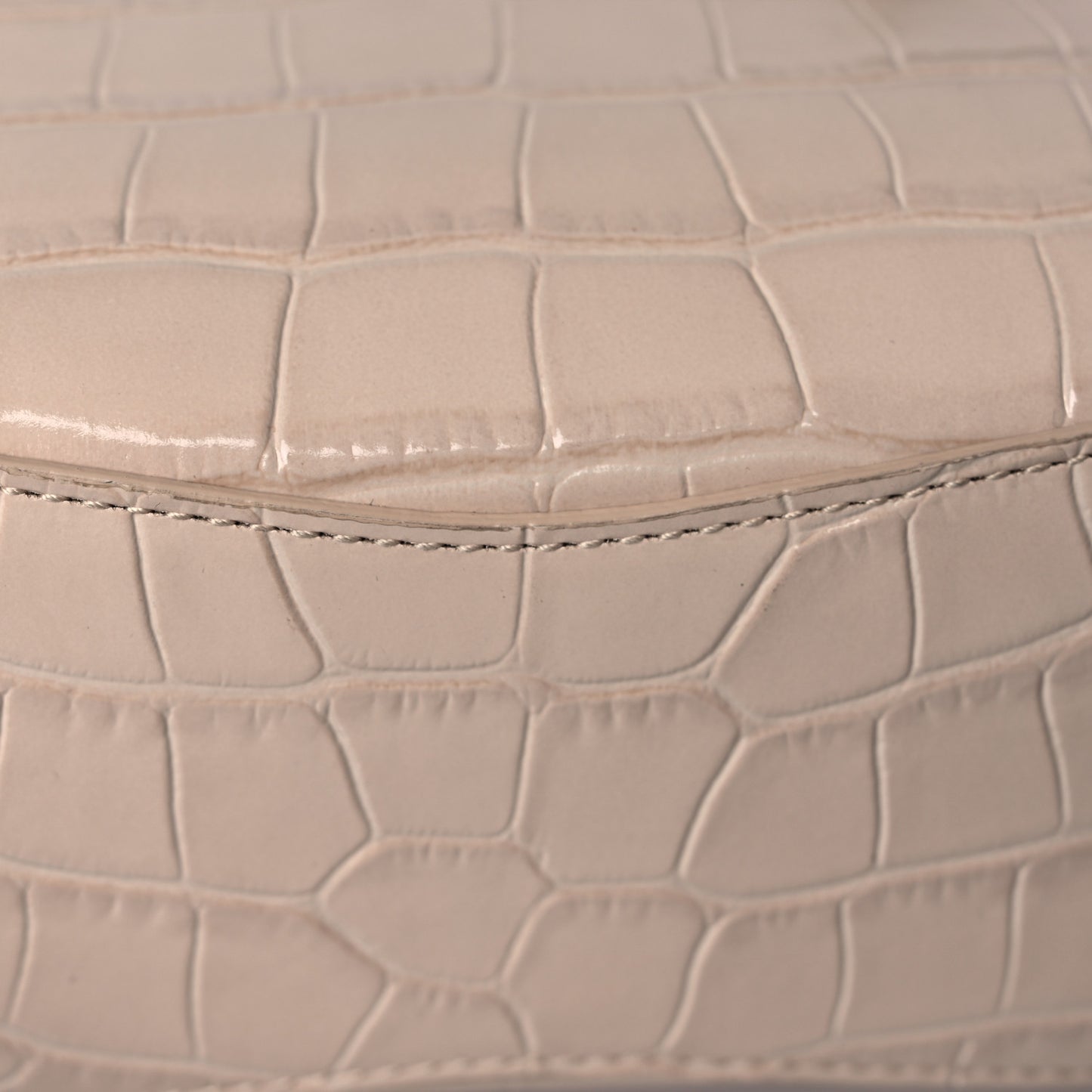Shiny Supple Calfskin Crocodile Embossed Neo Classic Gold Hardware Mini City Light Beige