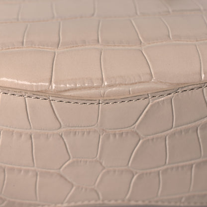 Balenciaga Shiny Supple Calfskin Crocodile Embossed Neo Classic Gold Hardware Mini City Light Beige 11 of 12