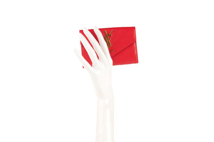 Saint Laurent Grain De Poudre Matelasse Chevron Monogram Envelope Wallet Red 2 of 8
