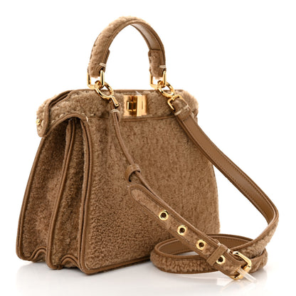 Fendi Curly Shearling Shiny Nappa Small Peekaboo I SEE U Satchel Camel 3 of 11