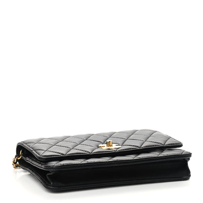 Chanel Lambskin Quilted CC Pearl Crush Wallet on Chain WOC Black 4 of 10