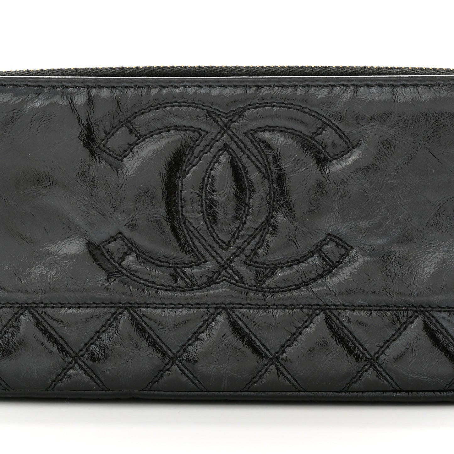 Glazed Aged Calfskin Quilted CC Small Clutch With Chain Black