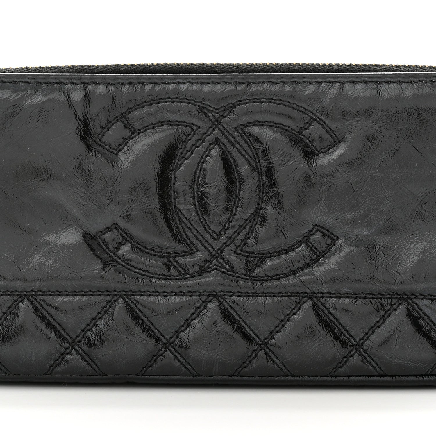 Chanel Glazed Aged Calfskin Quilted CC Small Clutch With Chain Black 10 of 12
