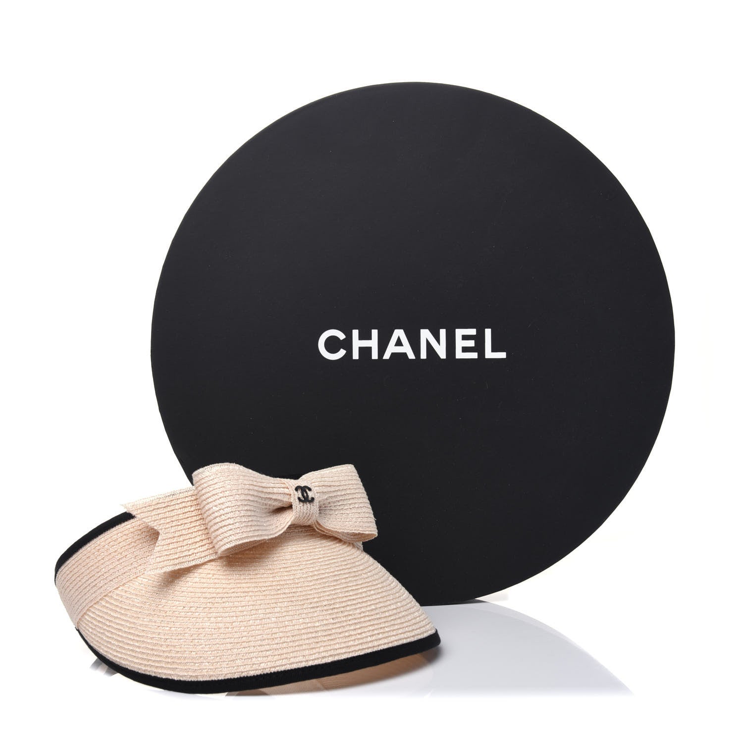 Chanel Straw Grosgrain Visor M Beige Black 7 of 7
