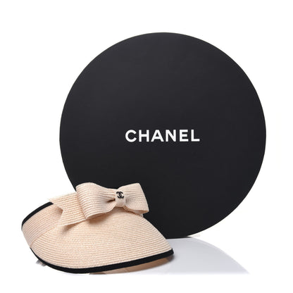 Chanel Straw Grosgrain Visor M Beige Black 7 of 7
