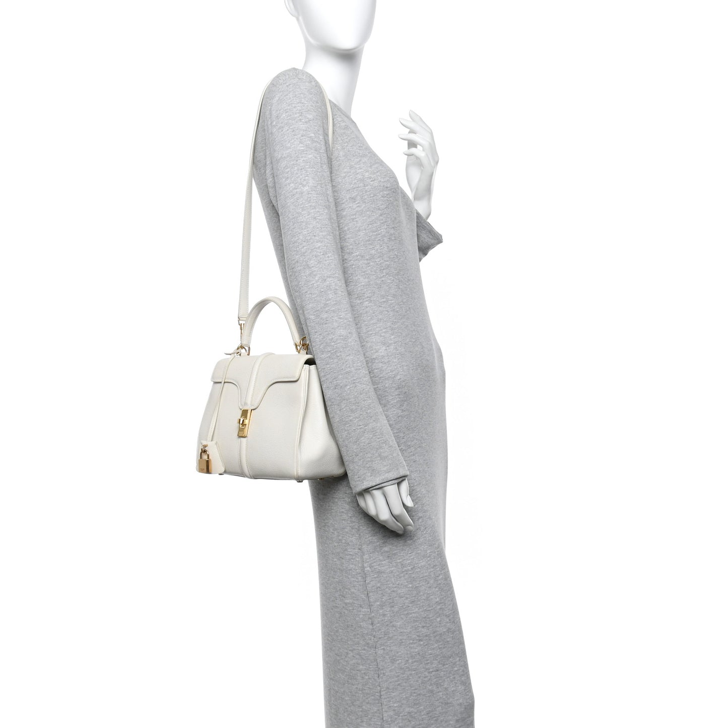 Grained Calfskin Small 16 Top Handle Bag White