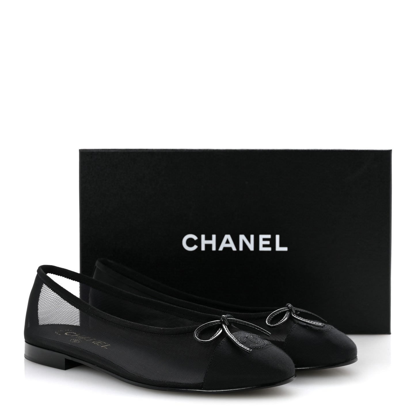 Mesh Grosgrain CC Cap Toe Ballerina Flats 38.5 Black