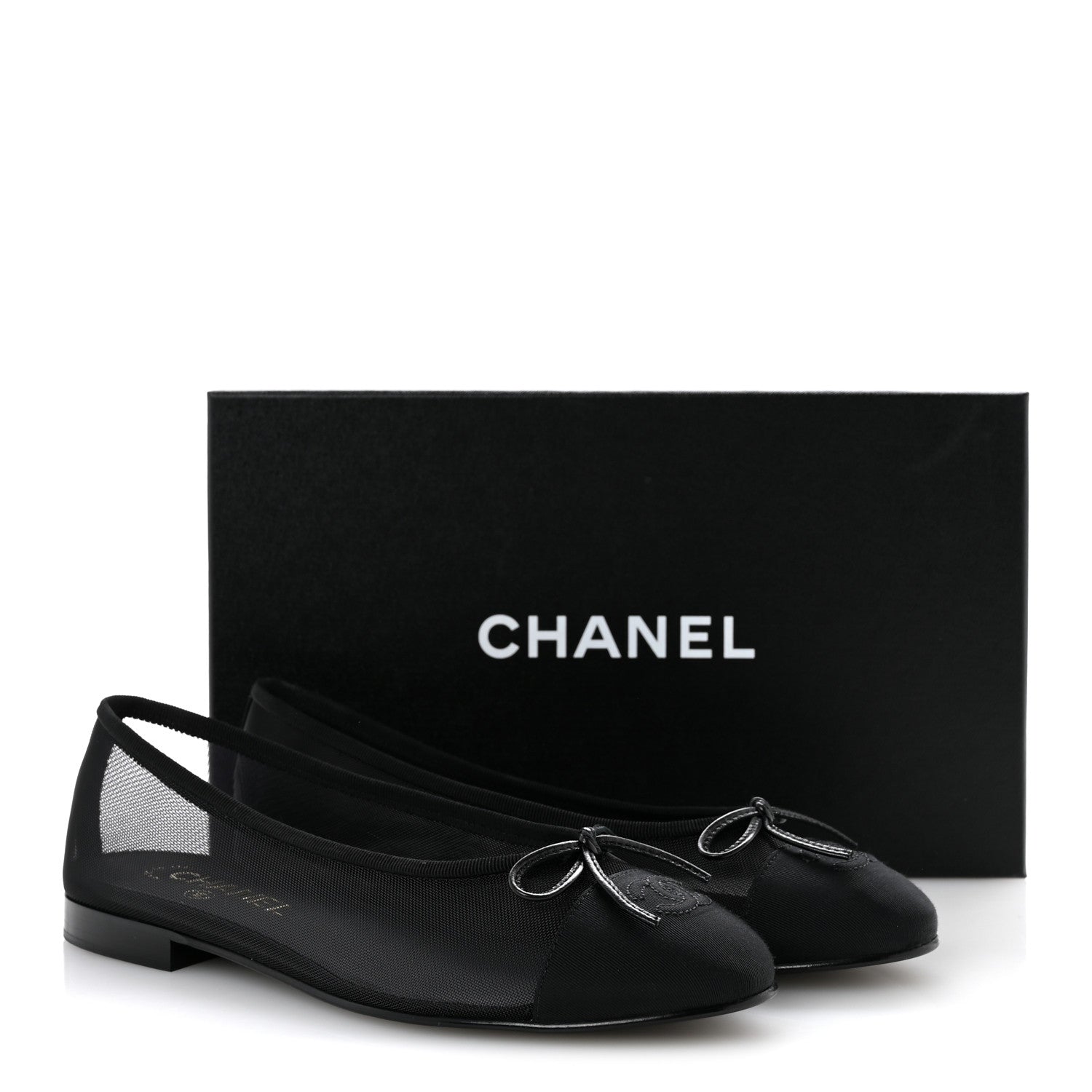 Chanel Mesh Grosgrain CC Cap Toe Ballerina Flats 38.5 Black 10 of 10