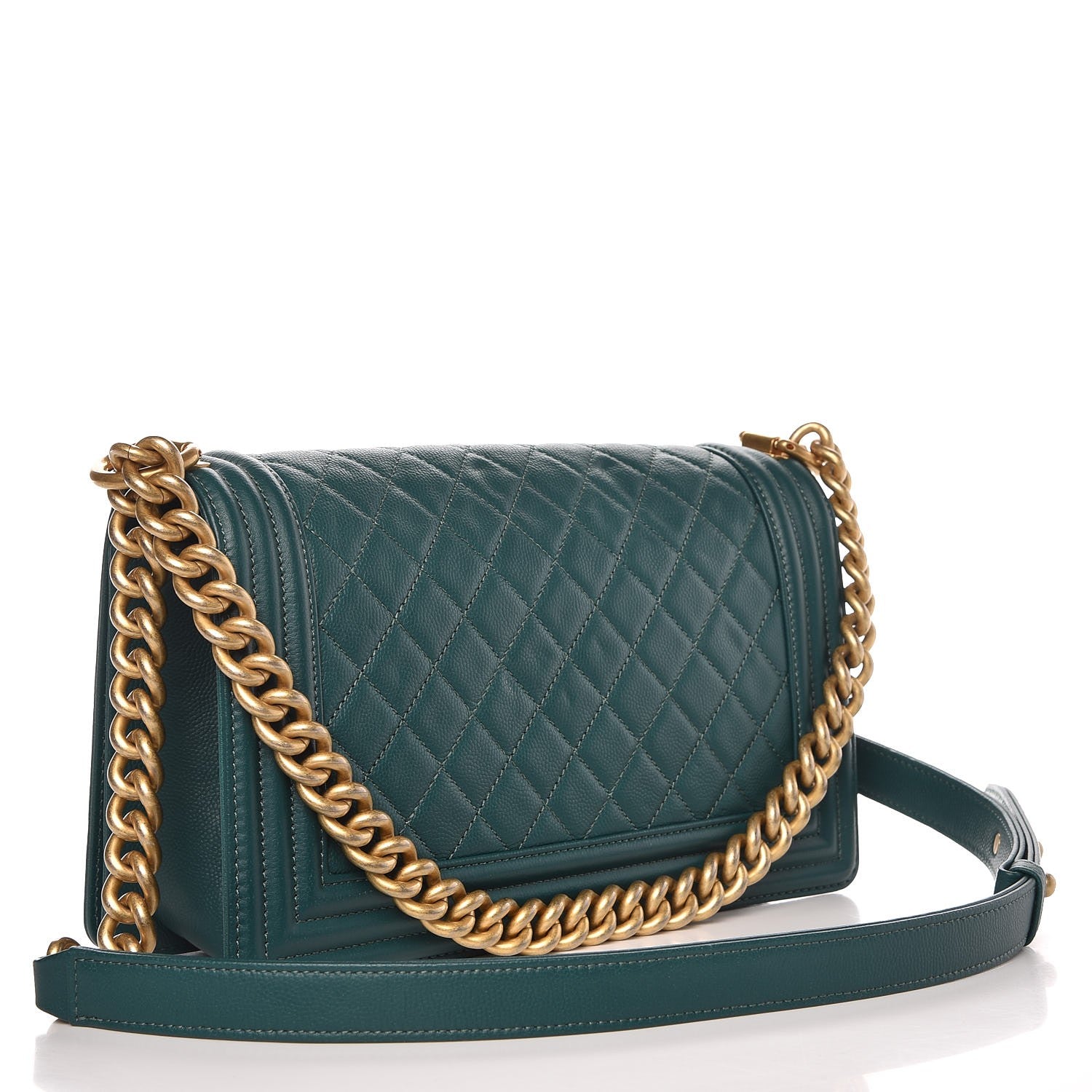 Chanel Caviar Quilted Medium Boy Flap Dark Green 3 of 9