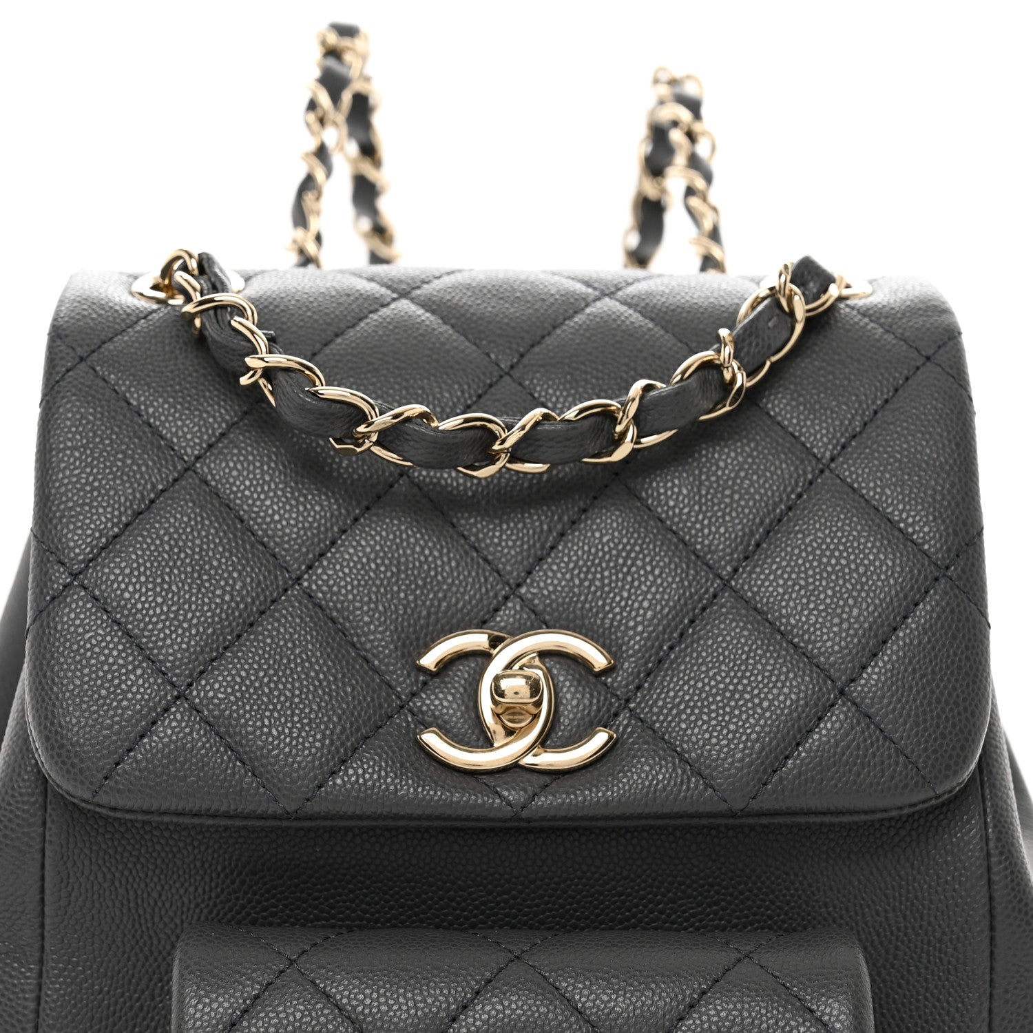 Chanel Shiny Caviar Quilted Pockets Drawstring Backpack Grey 5 of 10
