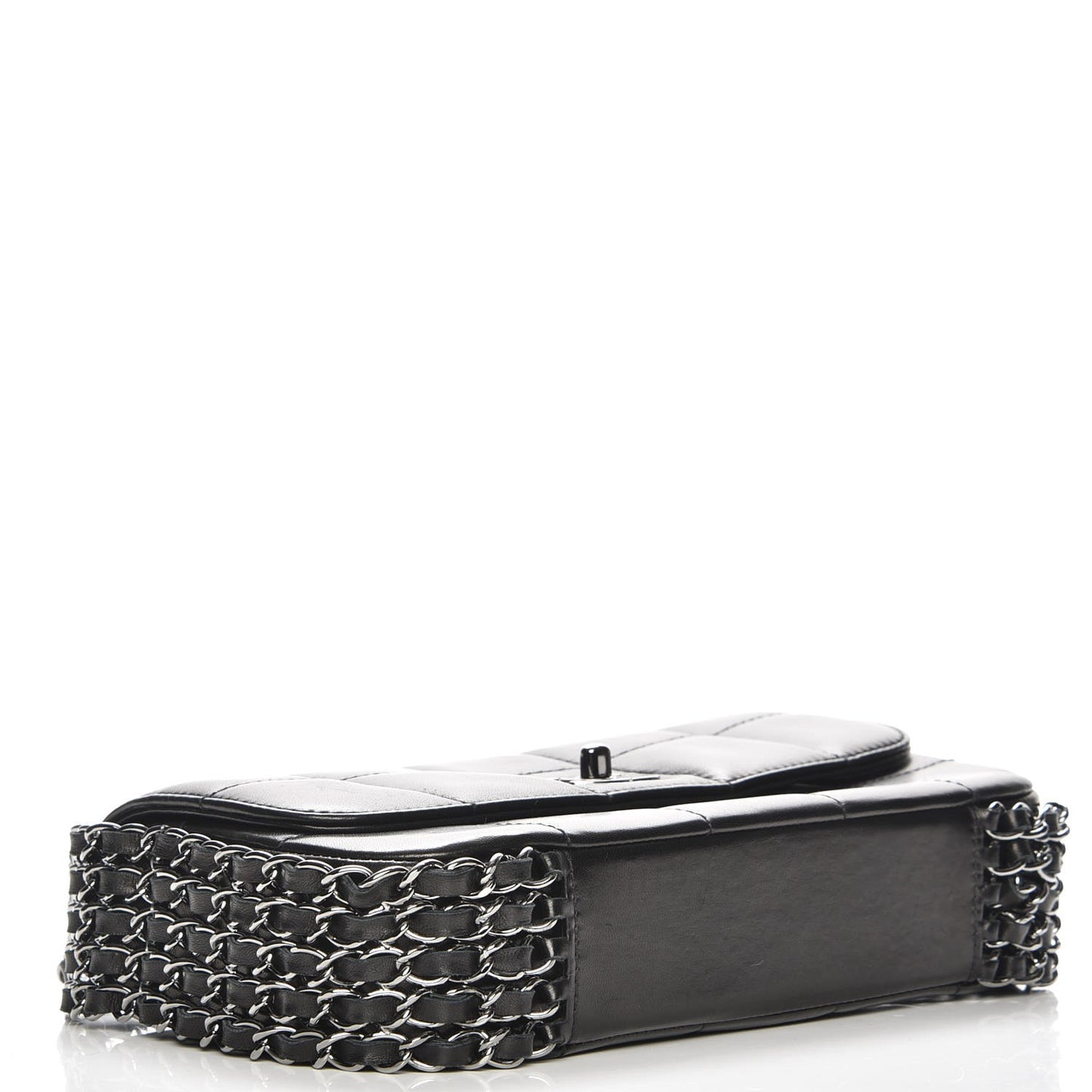 Chocolate Bar Quilted Lambskin 5 Chain Flap Black