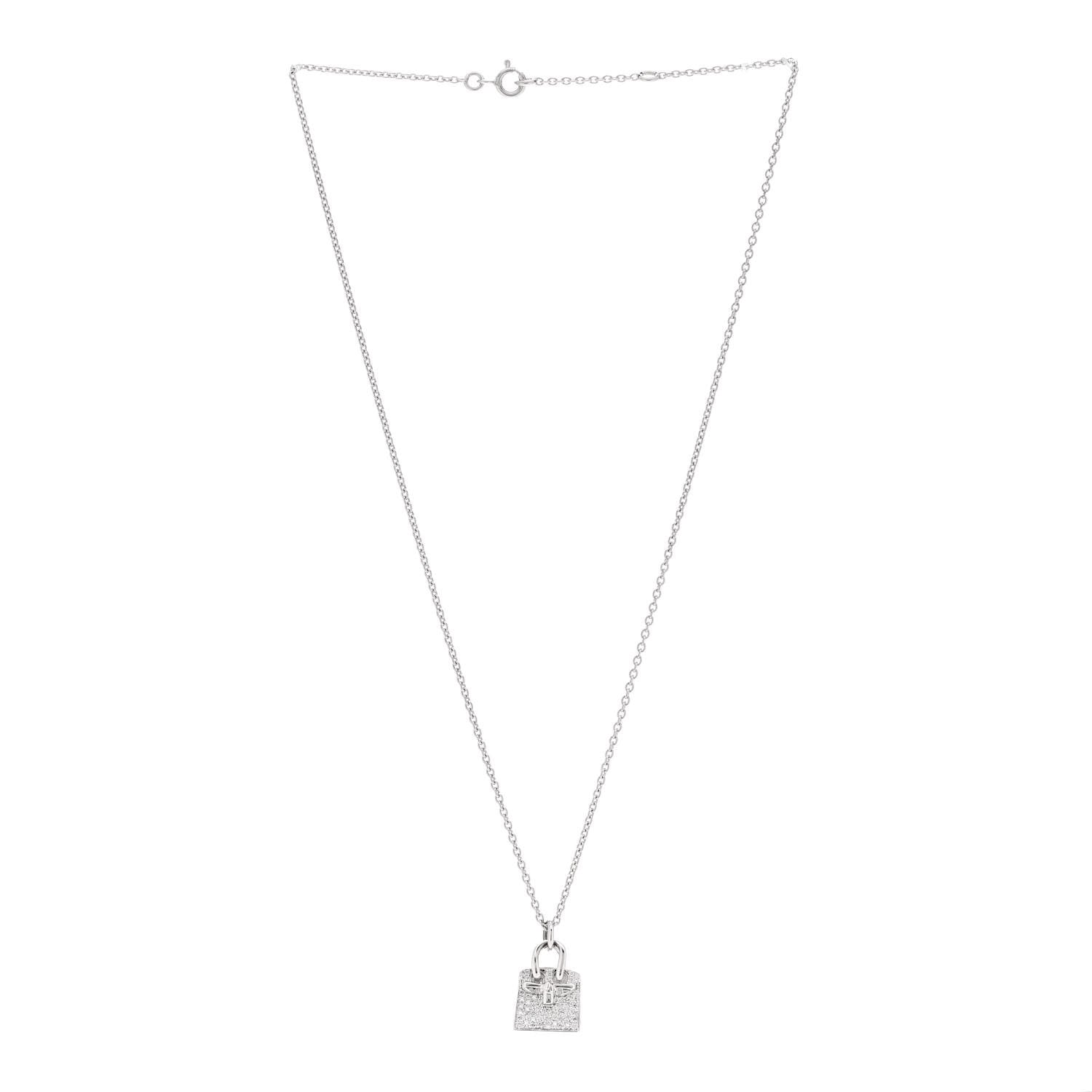 Hermes 18K White Gold Diamond Birkin Amulettes Pendant Necklace 3 of 5