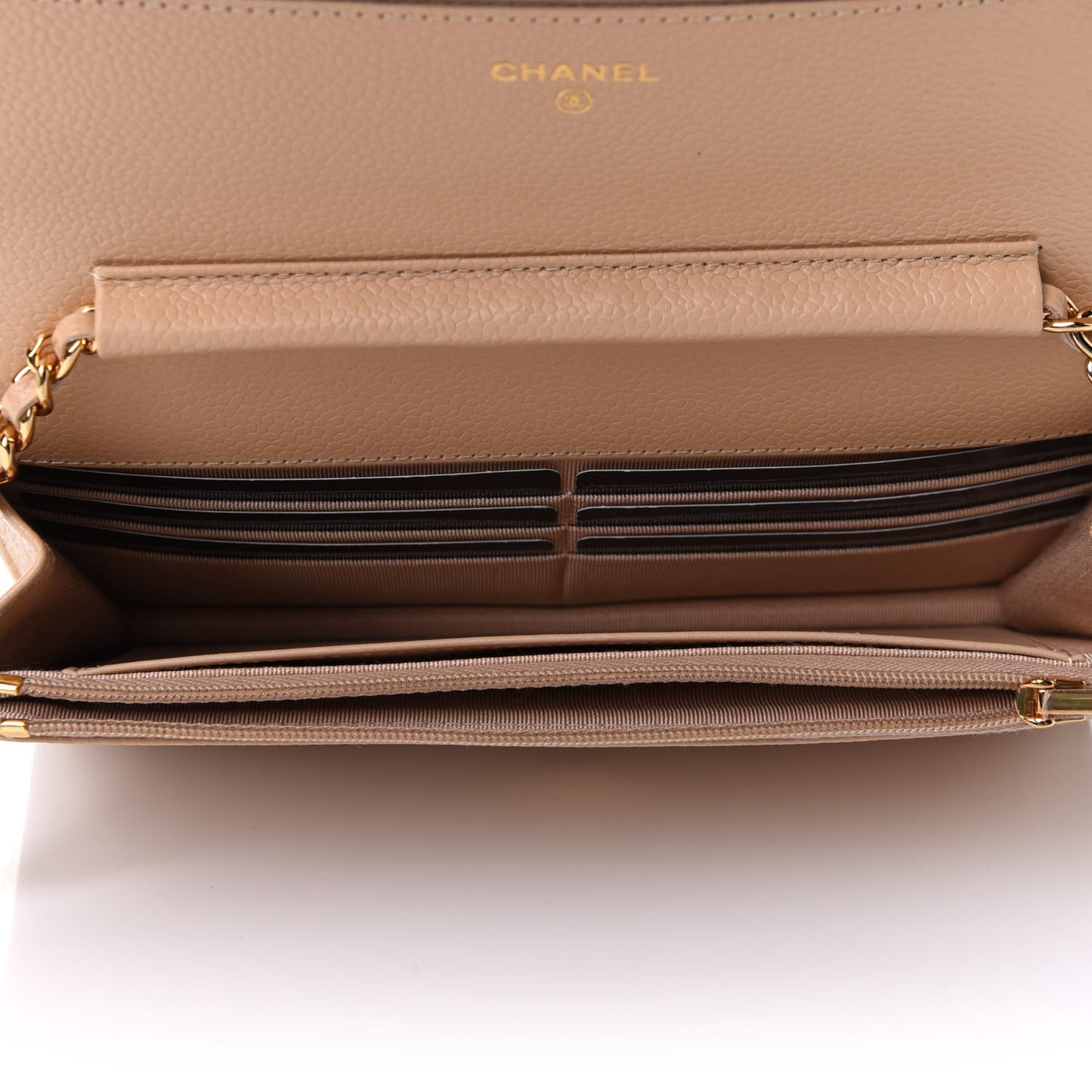 Caviar Quilted Wallet On Chain WOC Beige