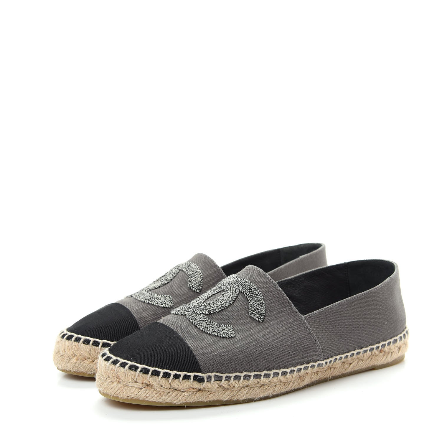 Chanel Canvas Grosgrain CC Espadrilles 40 Grey 3 of 10