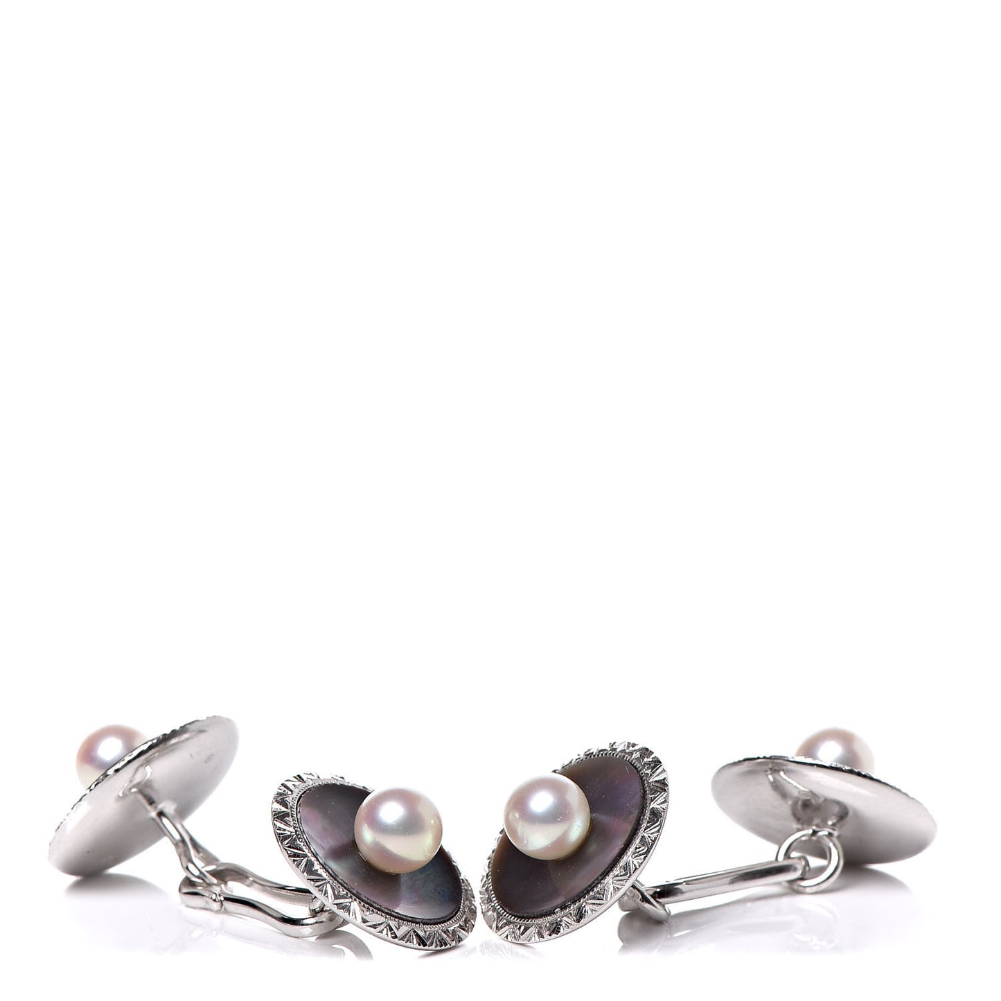 18K White Gold Akoya Pearl Black Mother of Pearl 5-5.5mm Cufflinks