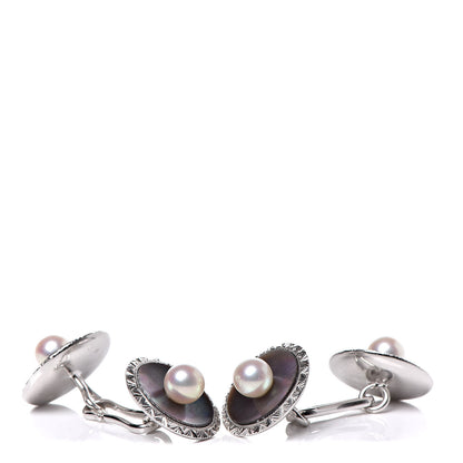 Mikimoto 18K White Gold Akoya Pearl Black Mother of Pearl 5-5.5mm Cufflinks 1 of 4