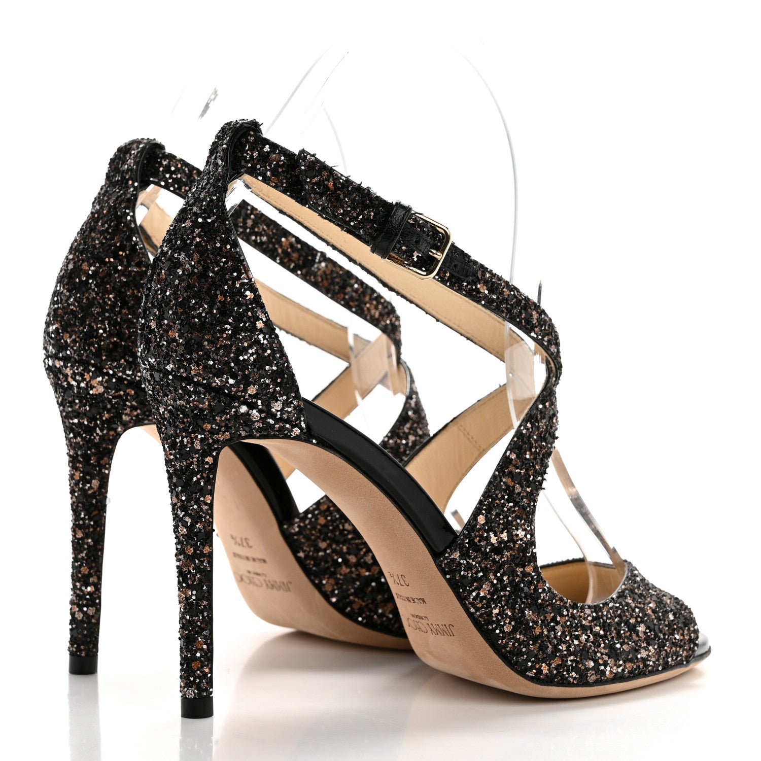 Jimmy Choo Coarse Glitter Emily 100 Sandals 37.5 Black 4 of 7