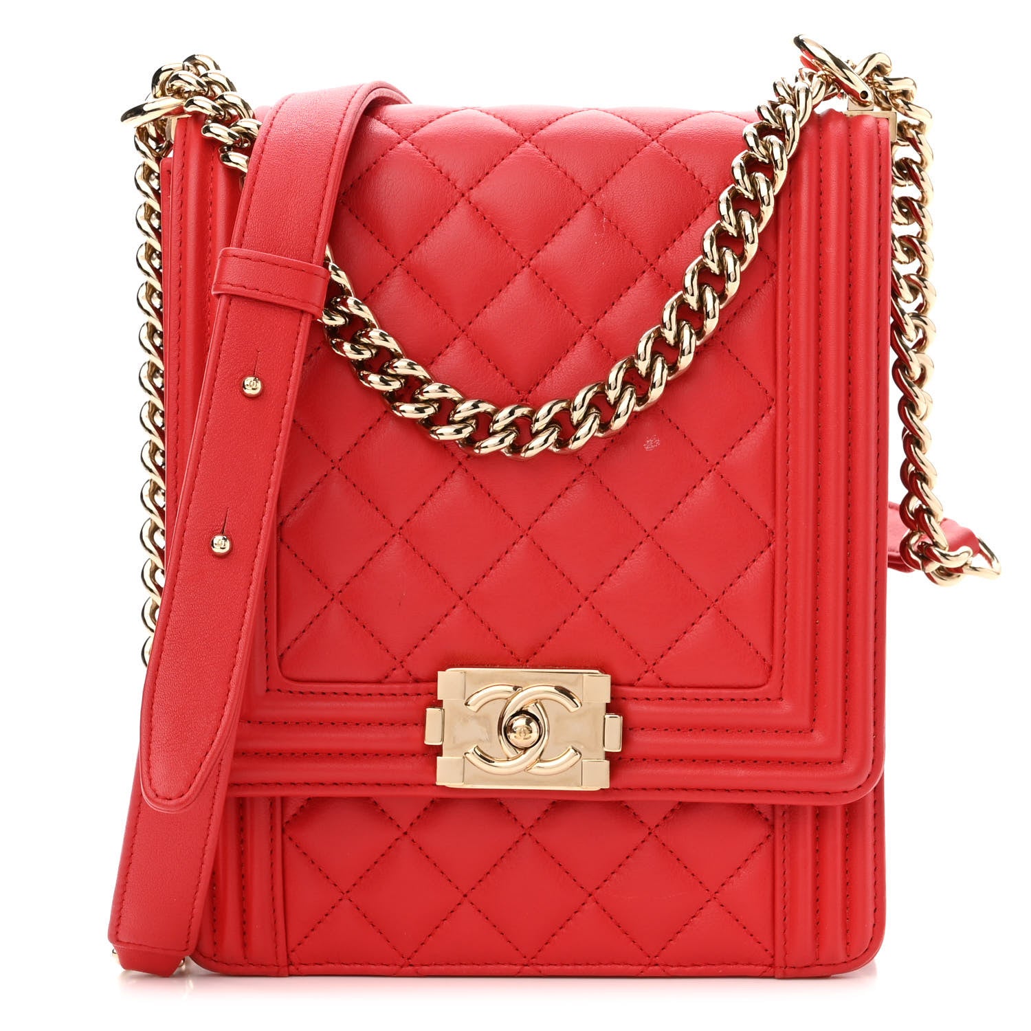 Chanel Calfskin Quilted North South Boy Flap Red 1 of 10