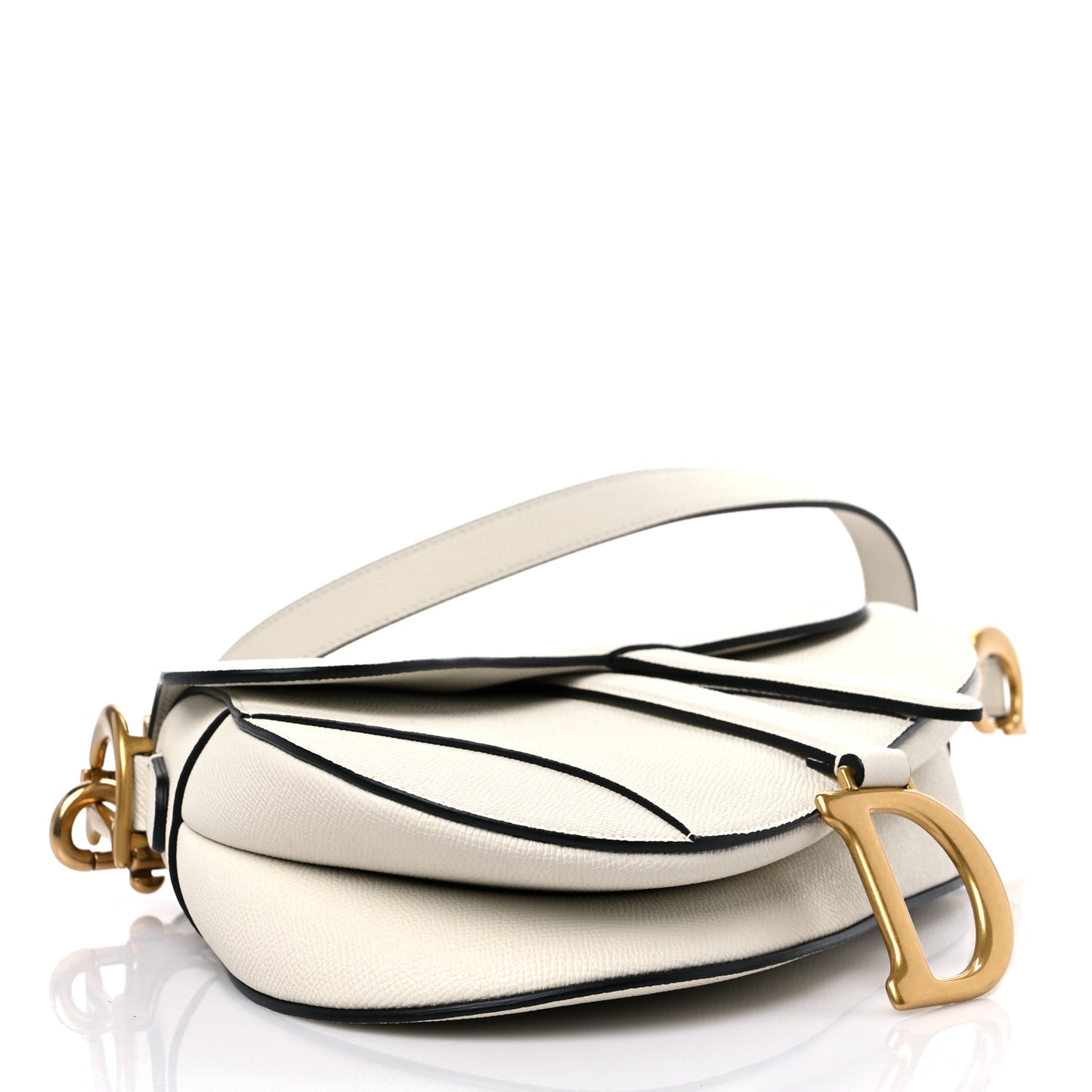 Grained Calfskin Saddle Bag With Strap Latte