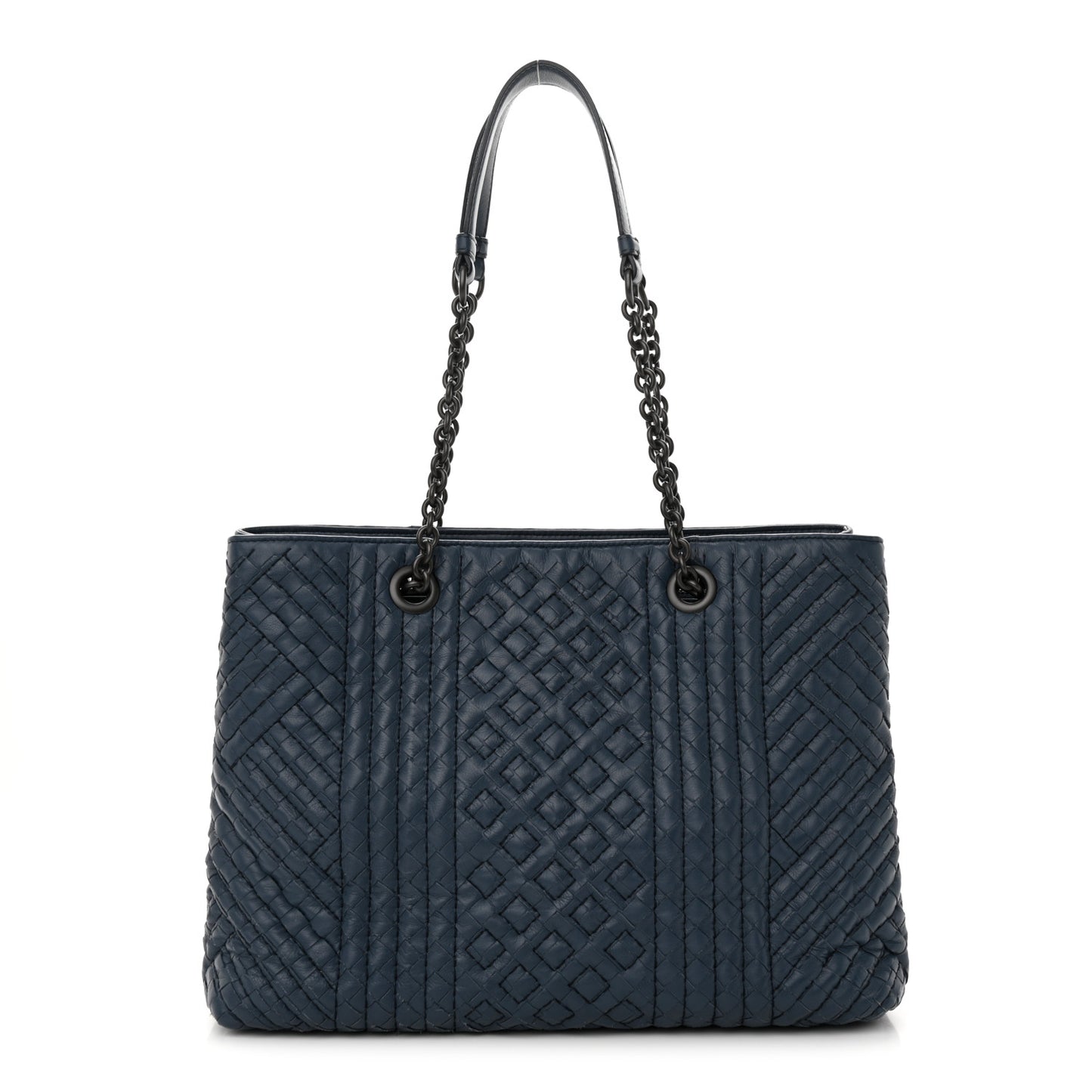 Lambskin Intrecciato Boutis Medium Tote Dark Denim