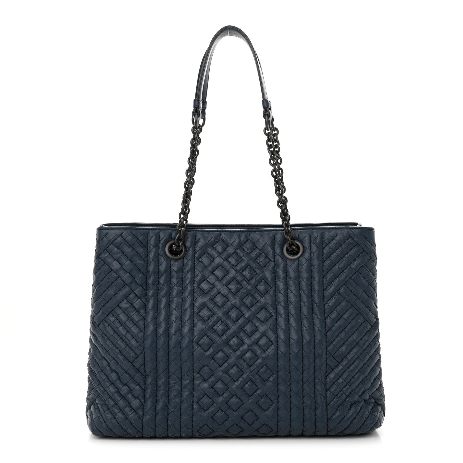 Bottega Veneta Lambskin Intrecciato Boutis Medium Tote Dark Denim 1 of 15