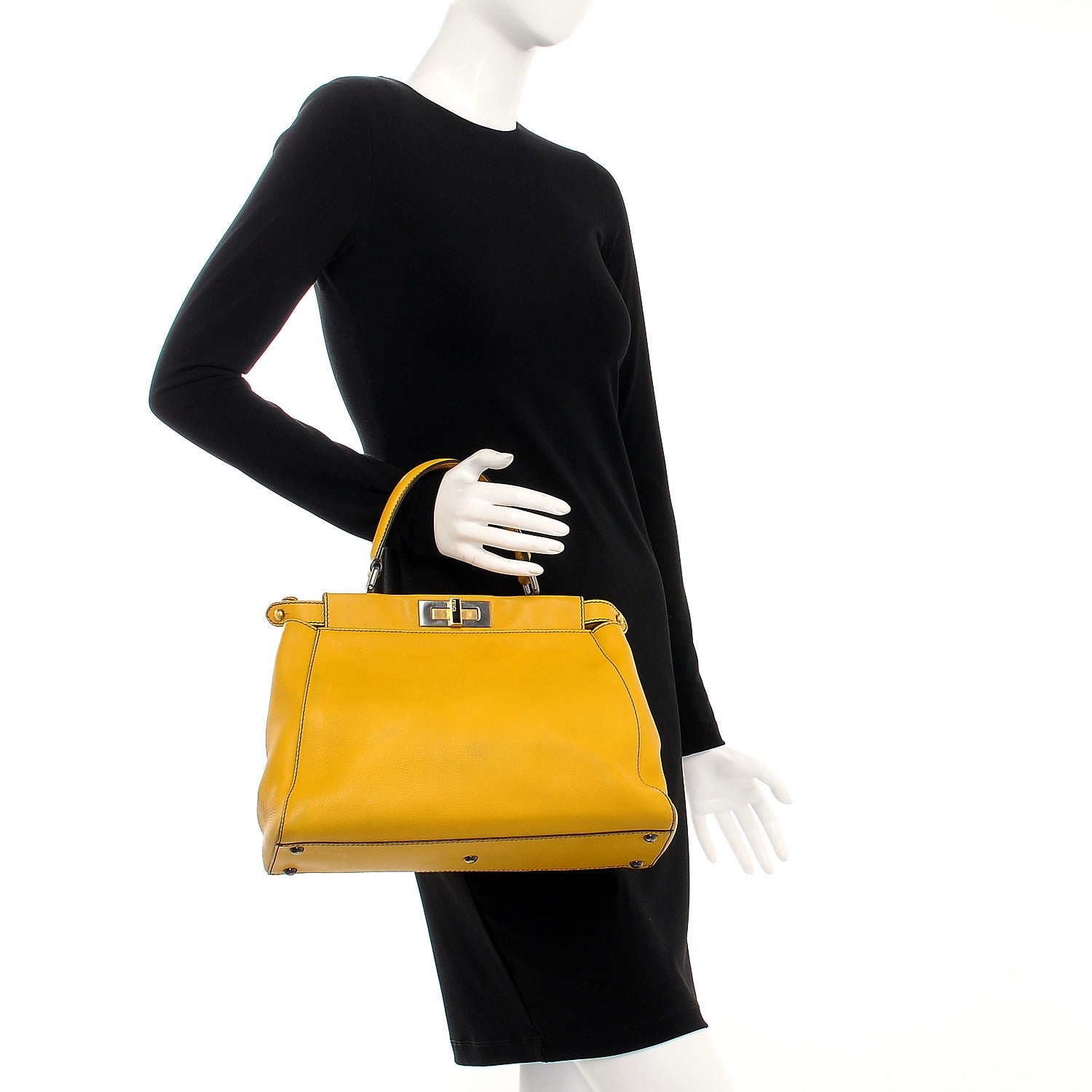 Fendi Vitello Zucca Large Peekaboo Iconic Satchel Yellow Tobacco 3 of 8