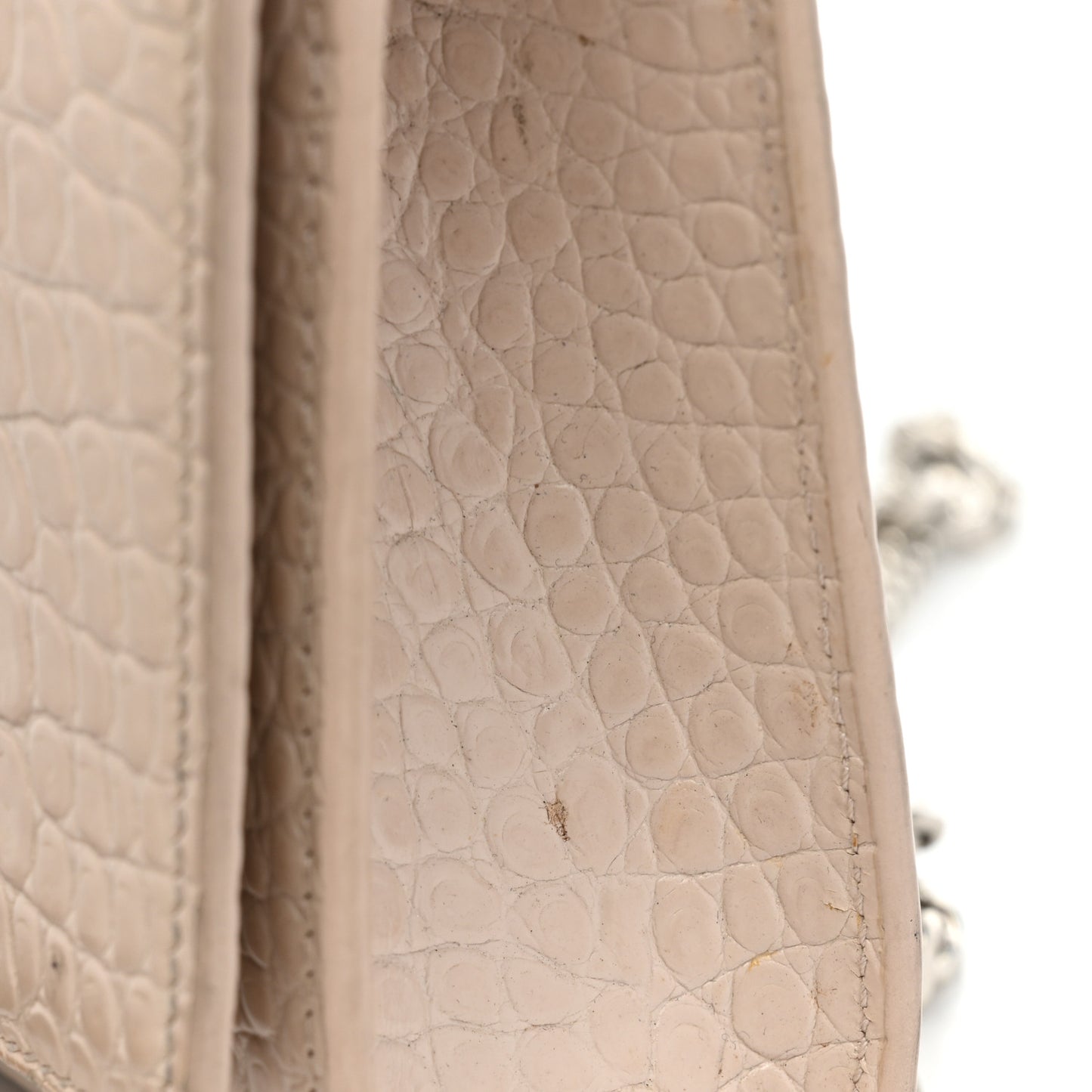 Calfskin Crocodile Embossed Small Classic Monogram Kate Tassel Satchel Crema Soft