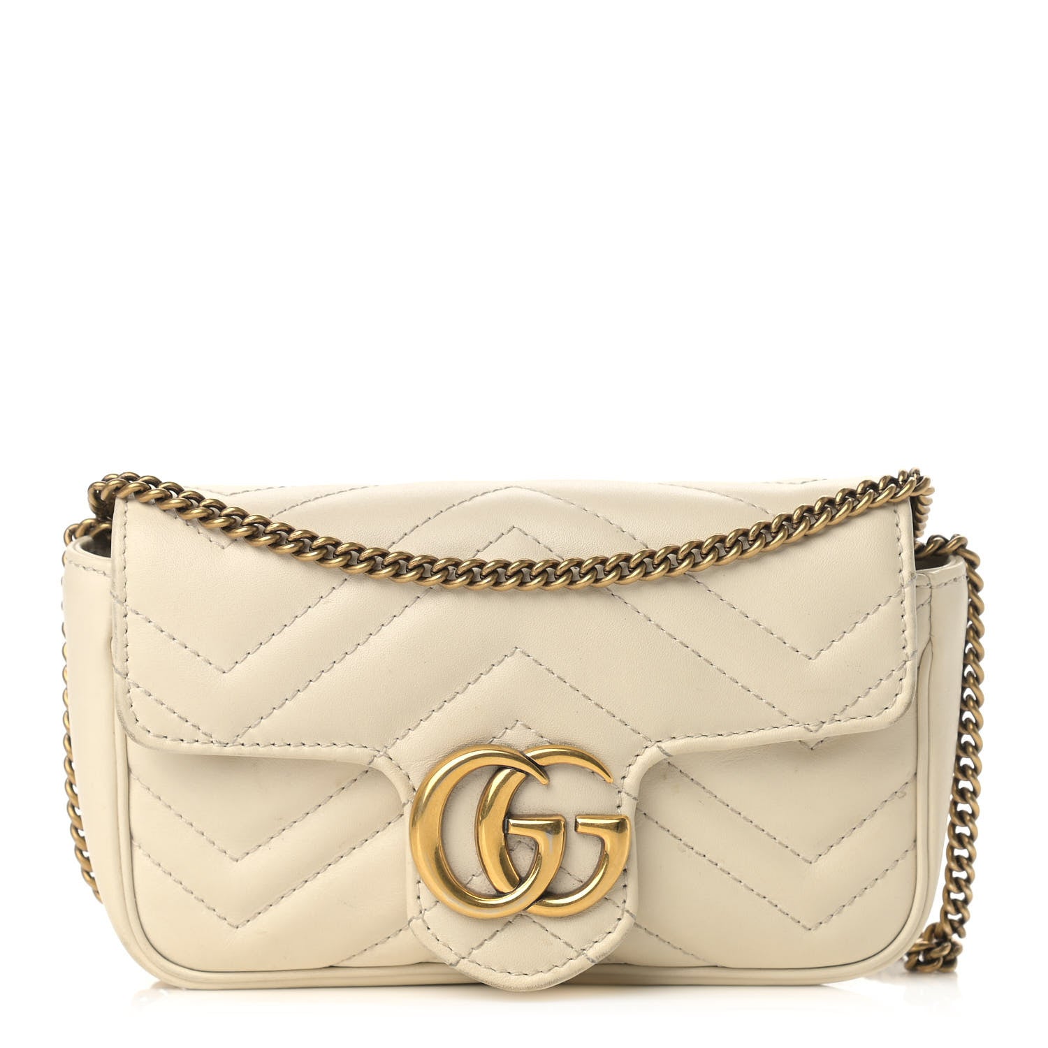 Gucci Calfskin Matelasse Super Mini GG Marmont Shoulder Bag White 1 of 17
